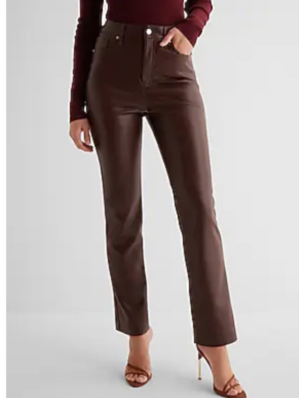 Express Women's High-Rise Faux Leather Straight Leg Pants - Brown